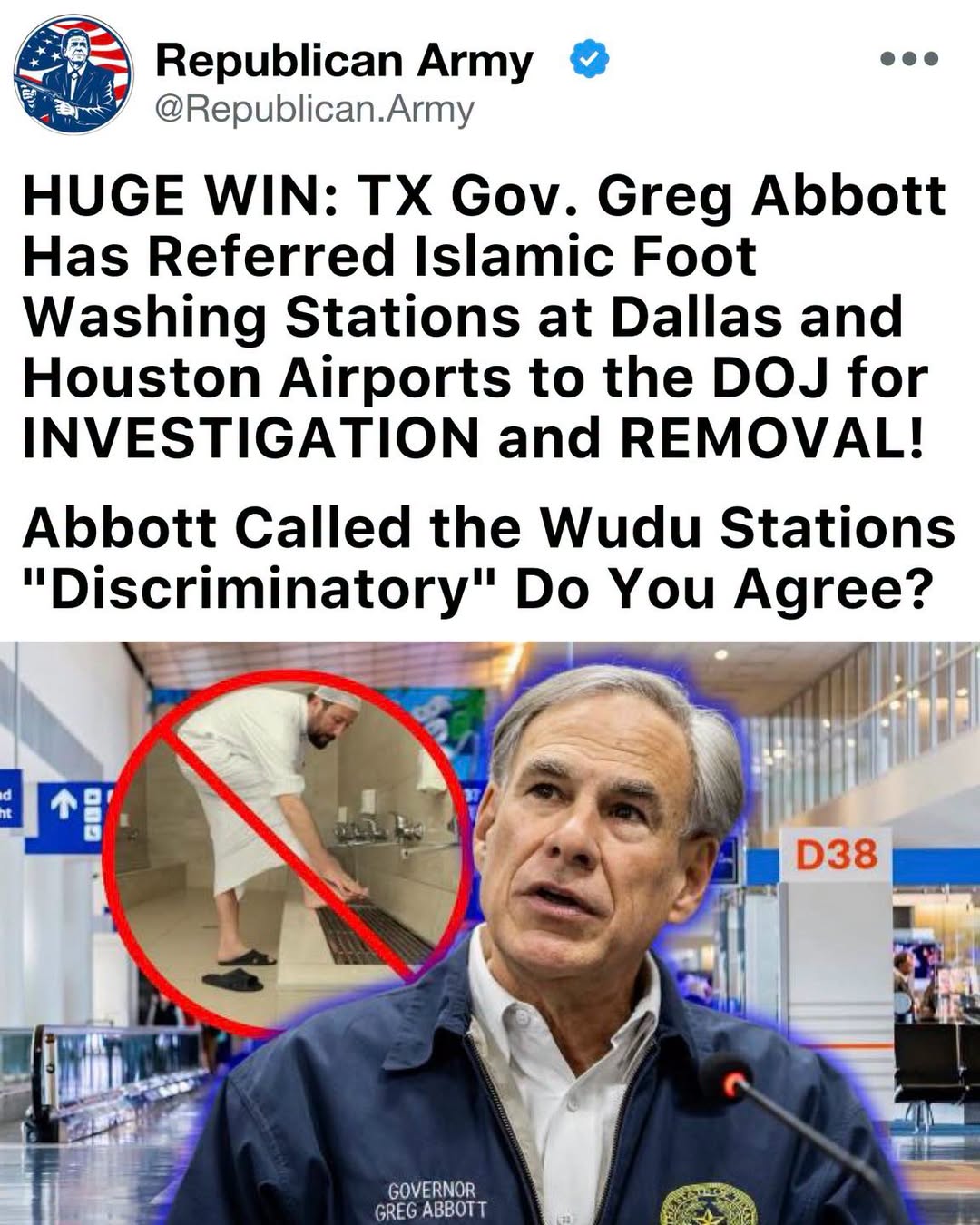 Texas Takes Bold Constitutional Stand as Governor Abbott Refers Airport Foot-Washing Stations to Department of Justice